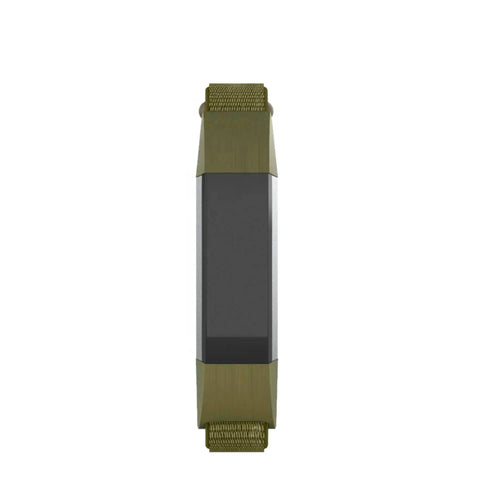 Nylon Strap, grey-green, on a watch, direct front view