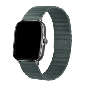 Leather Loop Strap, viridian, on a watch, direct front view