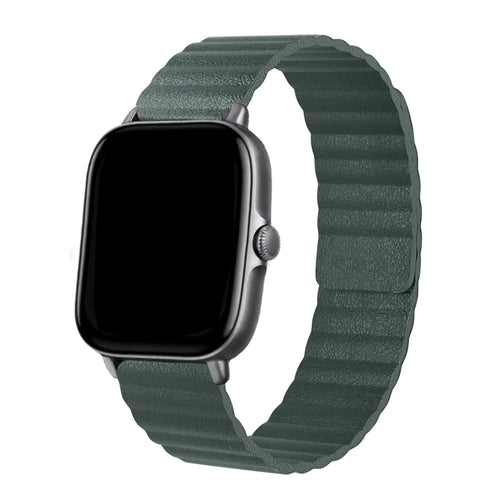 Leather Loop Strap, viridian, on a watch, direct front view
