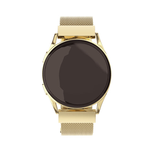 Milanese Steel Strap, gold, on a watch, direct front view
