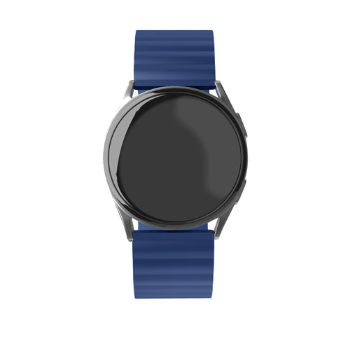 Magnetic Silicone Strap, blue, on a watch, direct front view