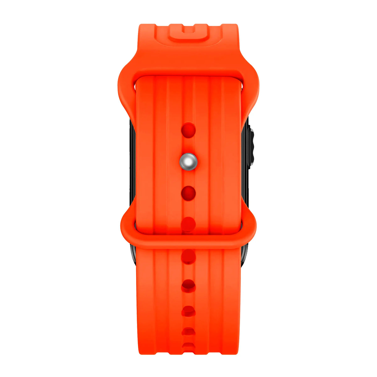 Silicone Strap 'Classic', orange, on a watch, direct front view