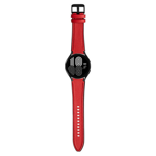 Leather Hybrid Strap, red, on a watch, direct front view