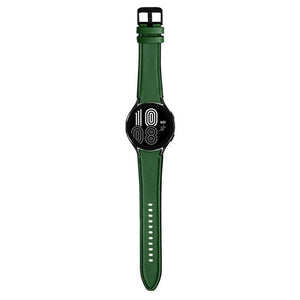 Leather Hybrid Strap, green, on a watch, direct front view