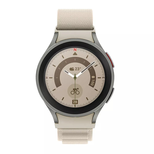 Alpine Nylon Strap, starlight, on a watch, direct front view