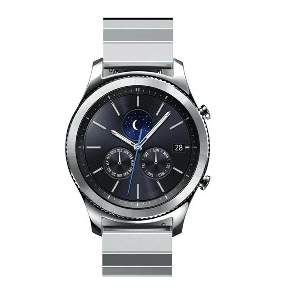 Premium Metal Strap, silver, on a watch, direct front view