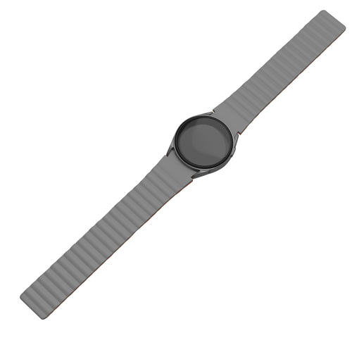 Magnetic Silicone Strap, grey/orange, on a watch, direct front view