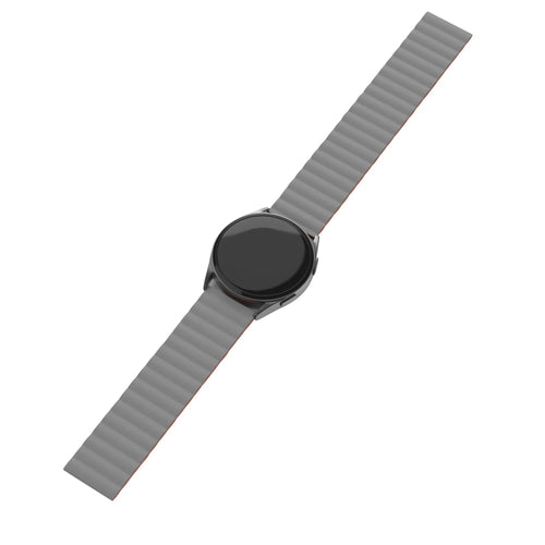 Magnetic Silicone Strap, grey/orange, on a watch, direct front view