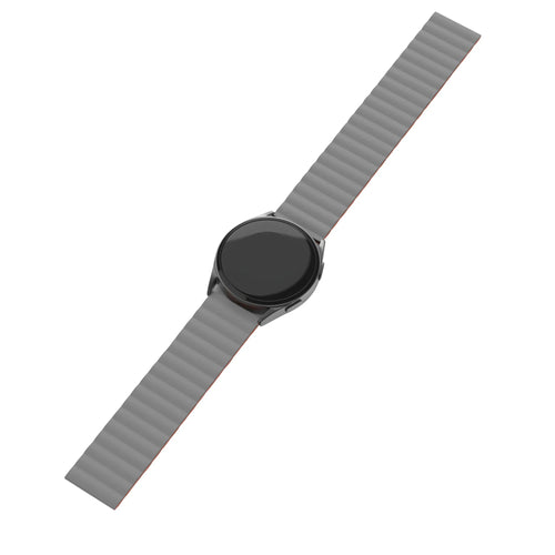 Magnetic Silicone Strap, grey/orange, on a watch, direct front view
