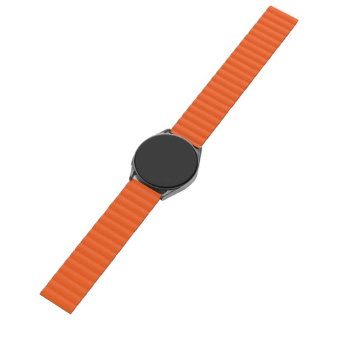 Magnetic Silicone Strap, grey/orange, on a watch, direct front view