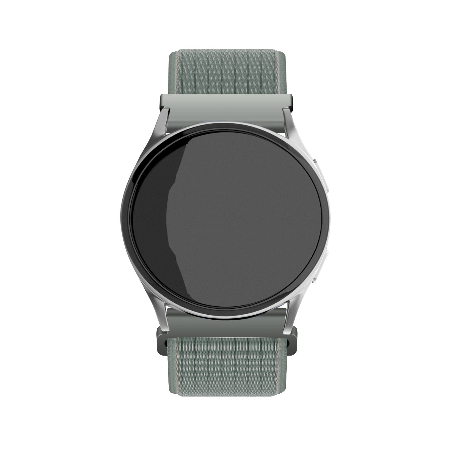 Nylon Strap, grey-green, on a watch, direct front view