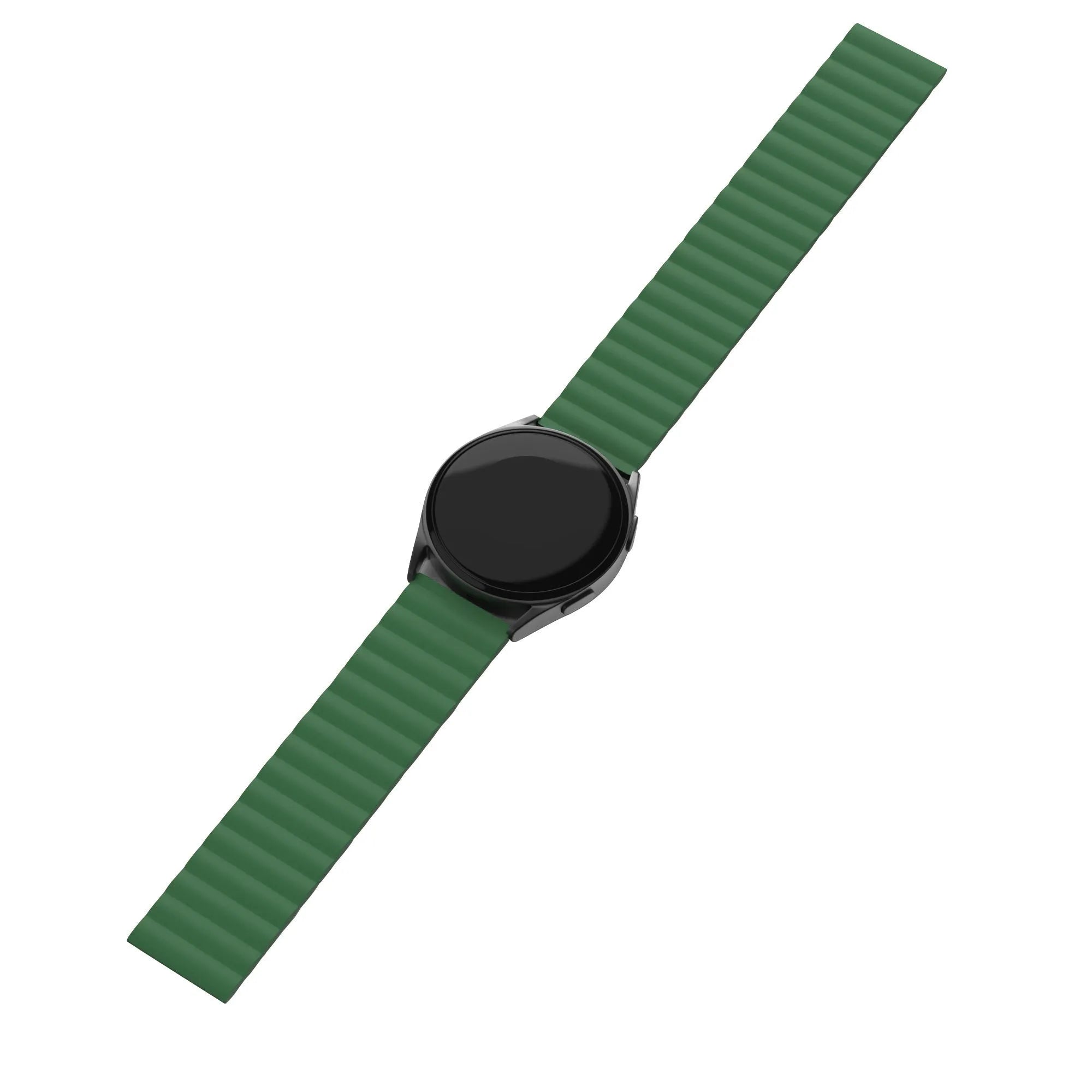 Magnetic Silicone Strap, green, on a watch, direct front view