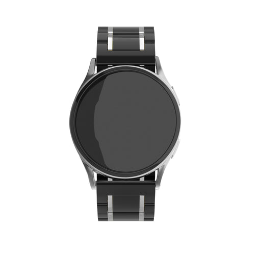 Metal Ceramic Link Strap, black/silver, on a watch, direct front view