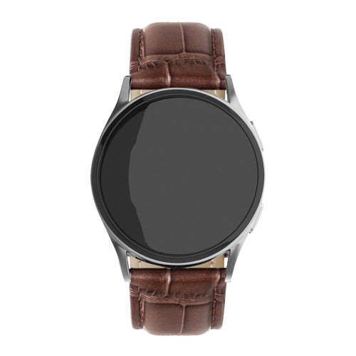 Leather Strap Crocodile Grain, brown, on a watch, direct front view