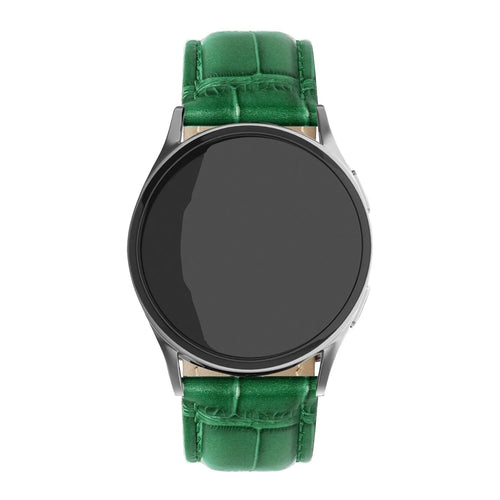 Leather Strap Crocodile Grain, green, on a watch, direct front view