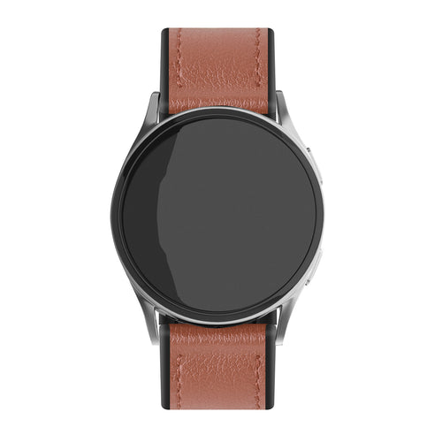 Leather Hybrid Strap, light brown, on a watch, direct front view