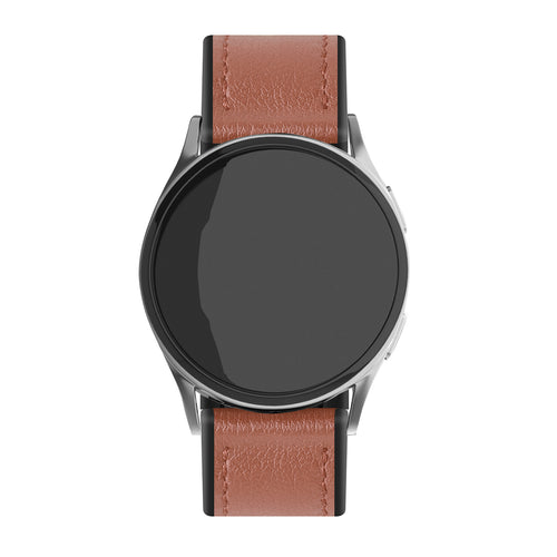 Leather Hybrid Strap, light brown, on a watch, direct front view