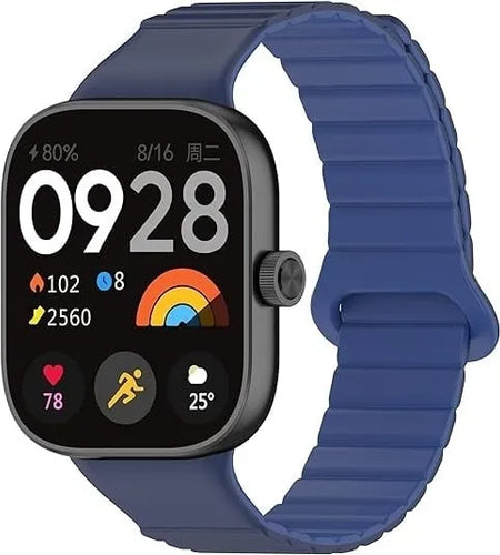 Magnetic Silicone Strap, duo blue, on a watch, direct front view