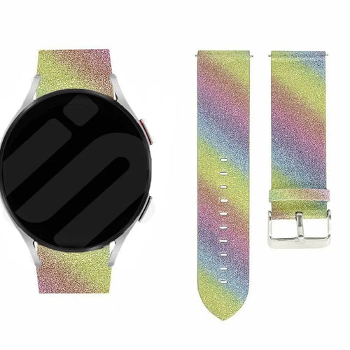 Leather Strap with Glitters, rainbow, on a watch, direct front view