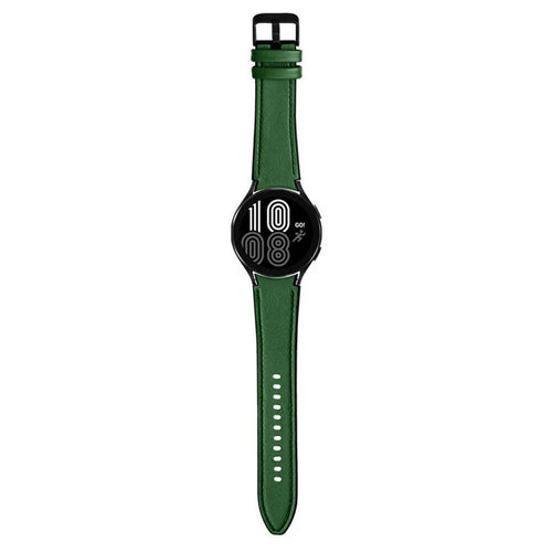 Leather Hybrid Strap, green, on a watch, direct front view