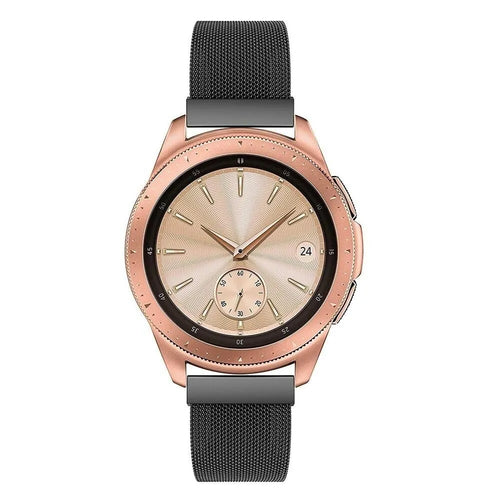 Milanese Strap, black, on a watch, direct front view