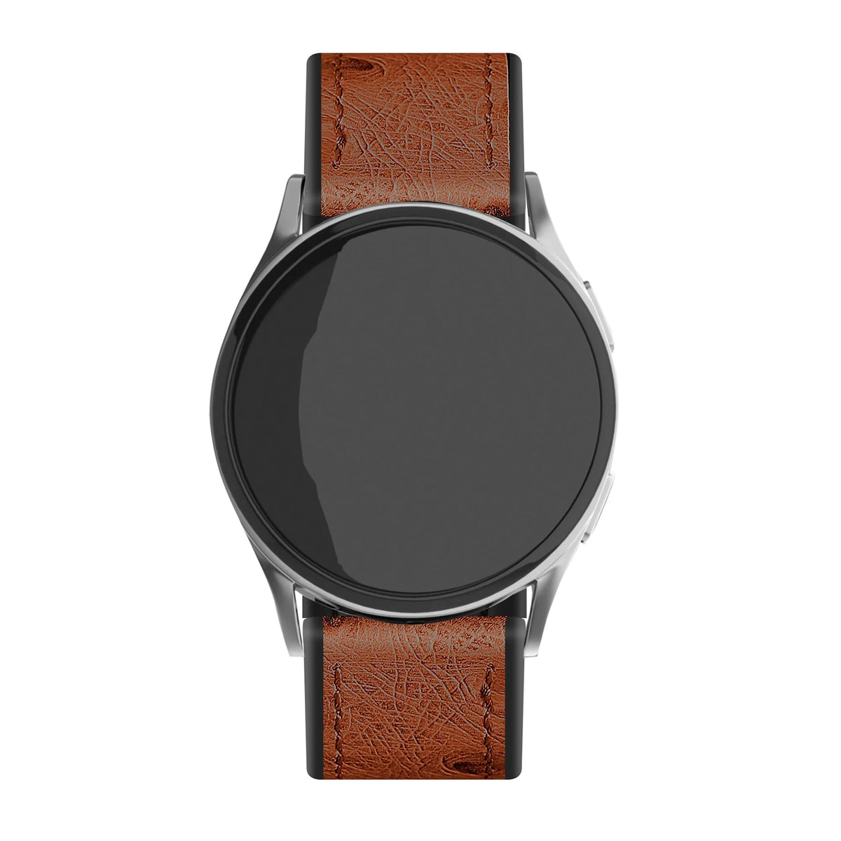 Leather Hybrid Strap, brown, on a watch, direct front view