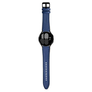 Leather Hybrid Strap, dark blue, on a watch, direct front view