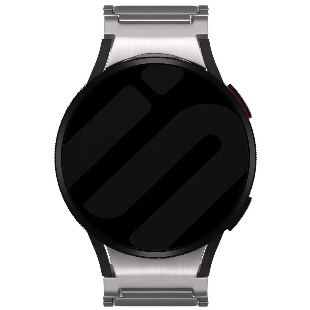 Titanium Strap 'One Push', silver, on a watch, direct front view