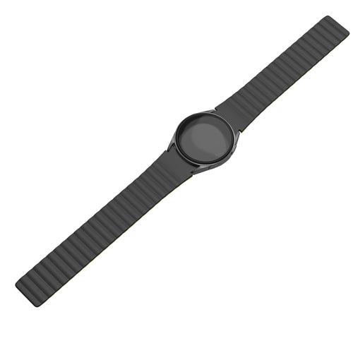 Magnetic Silicone Strap, black/yellow, on a watch, direct front view