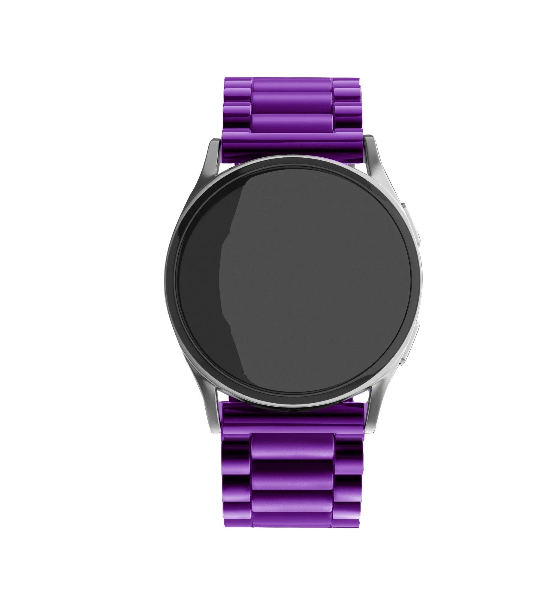 Steel Strap, purple, on a watch, direct front view