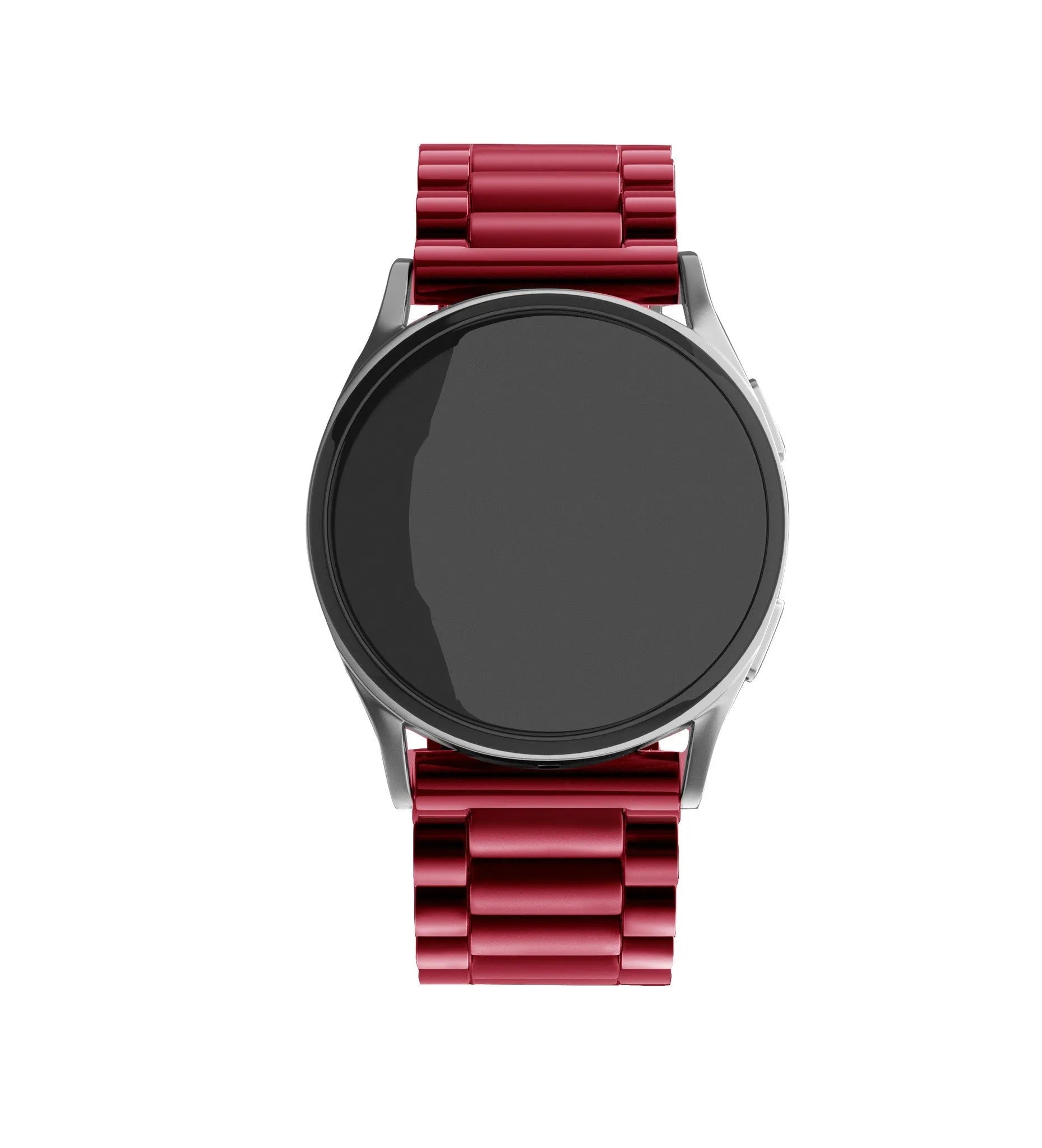 Steel Strap, wine red, on a watch, direct front view