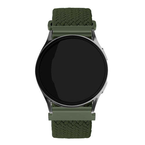 Nylon Adjustable Braided Strap, green, on a watch, direct front view
