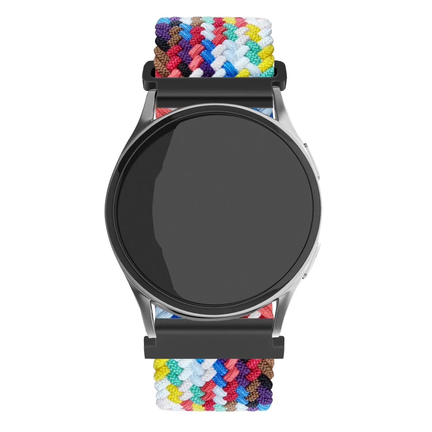 Nylon Adjustable Braided Strap, colourful, on a watch, direct front view