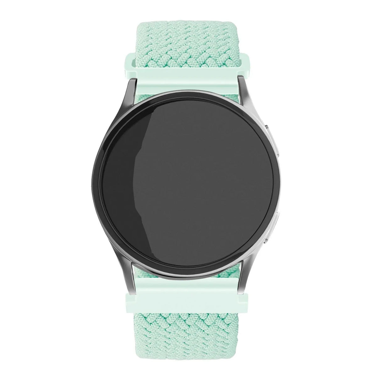 Nylon Adjustable Braided Strap, turquoise, on a watch, direct front view