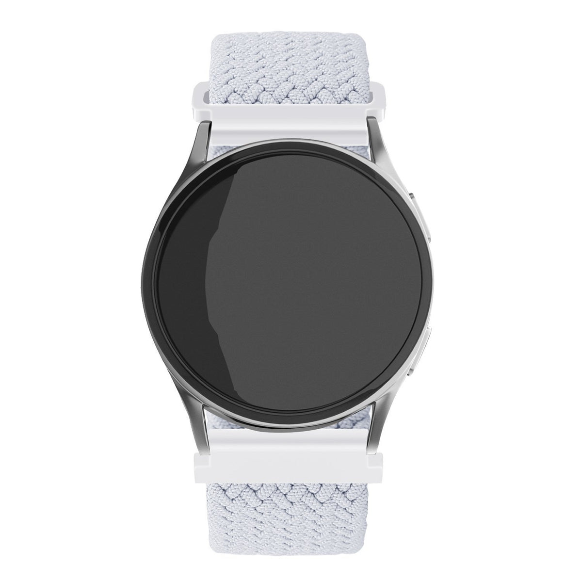 Nylon Adjustable Braided Strap, white, on a watch, direct front view
