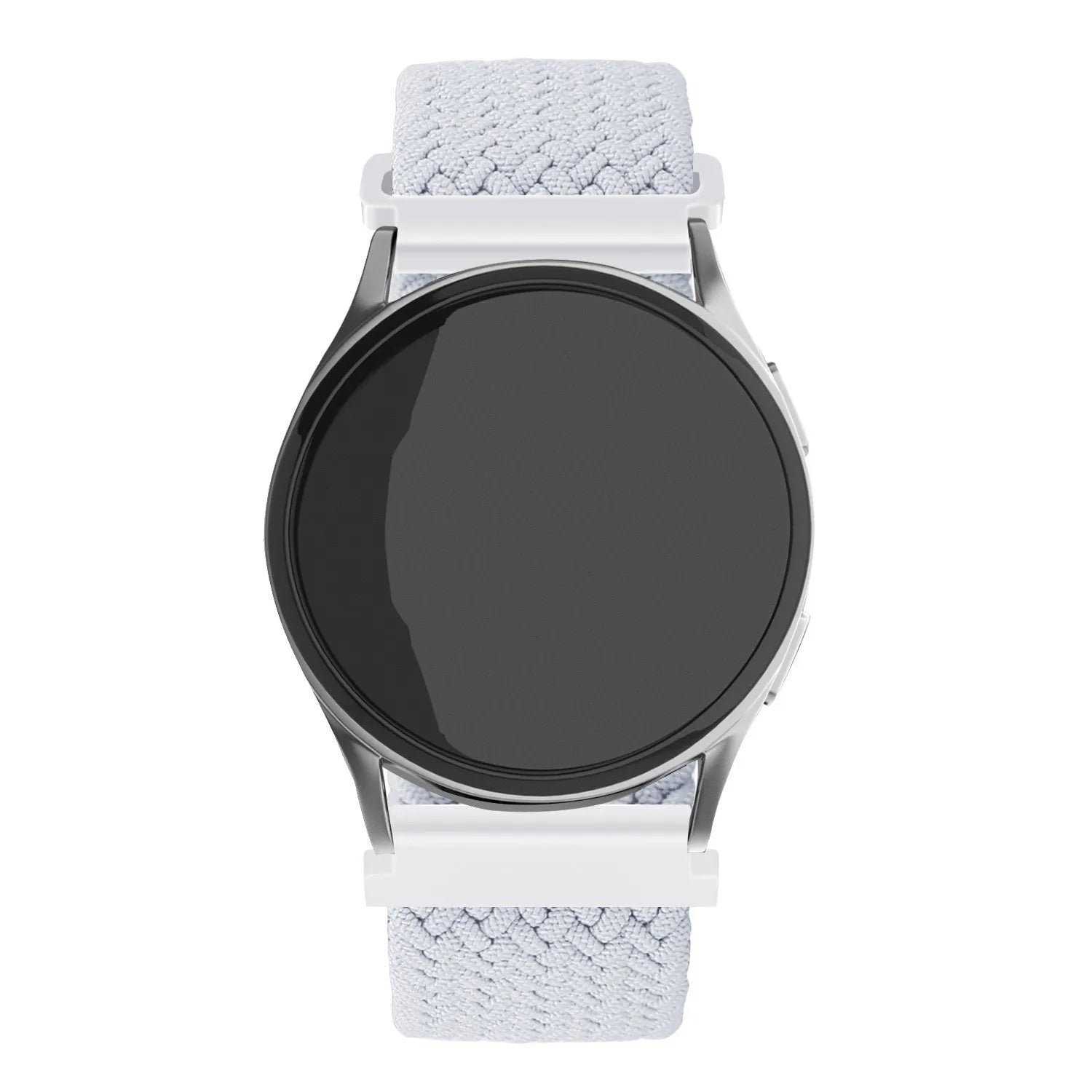 Nylon Adjustable Braided Strap, white, on a watch, direct front view