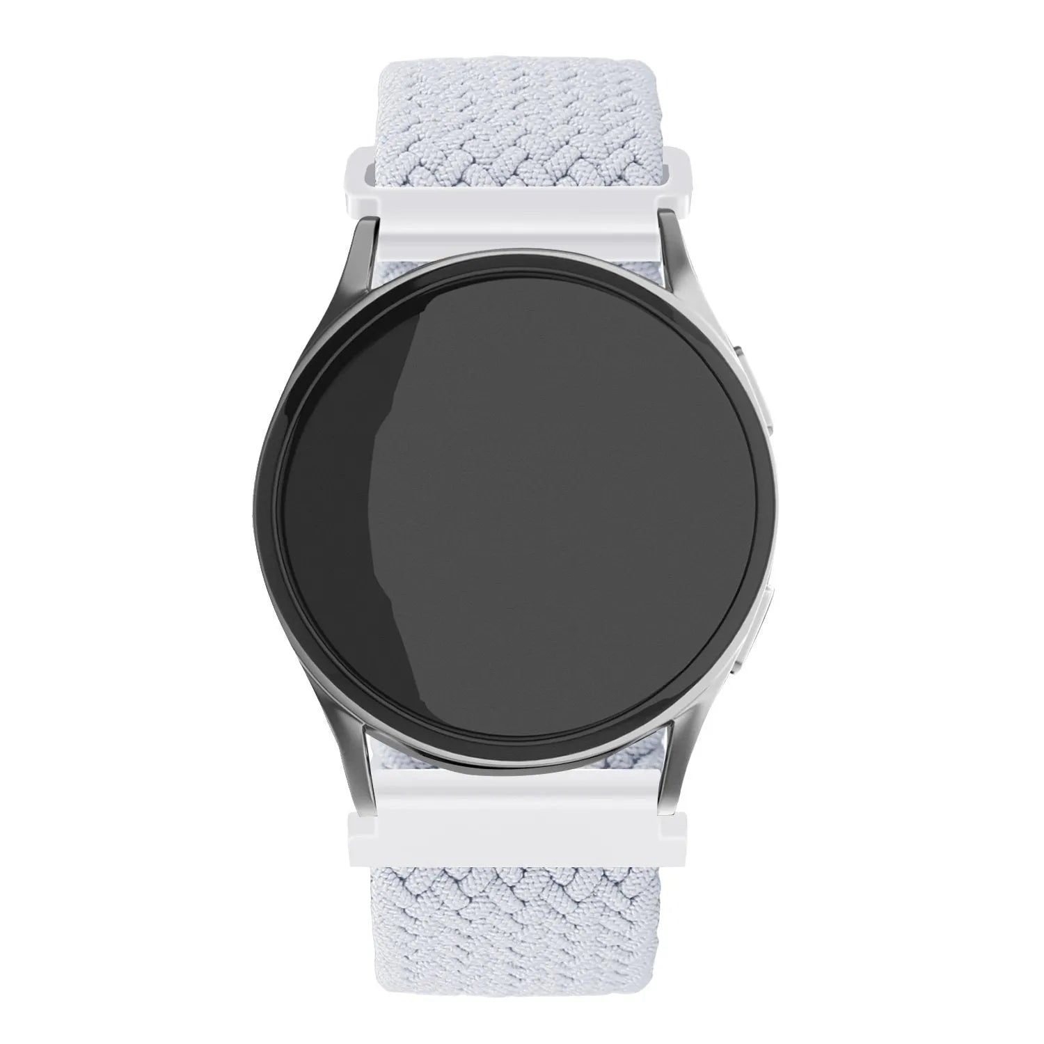 Nylon Adjustable Braided Strap, white, on a watch, direct front view