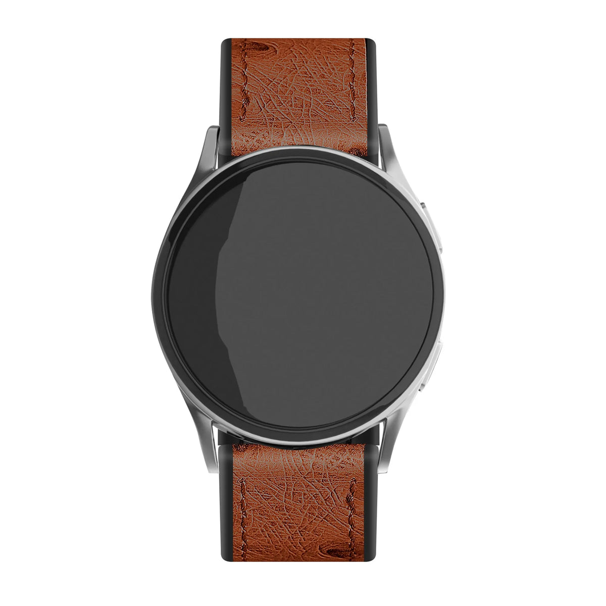 Leather Hybrid Strap, brown, on a watch, direct front view