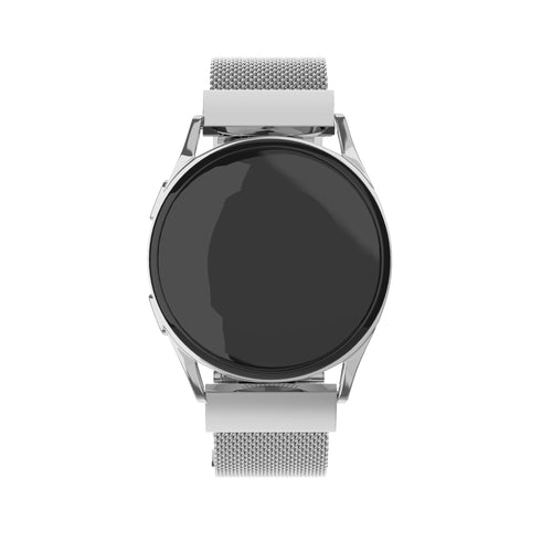Milanese Steel Strap, silver, on a watch, direct front view
