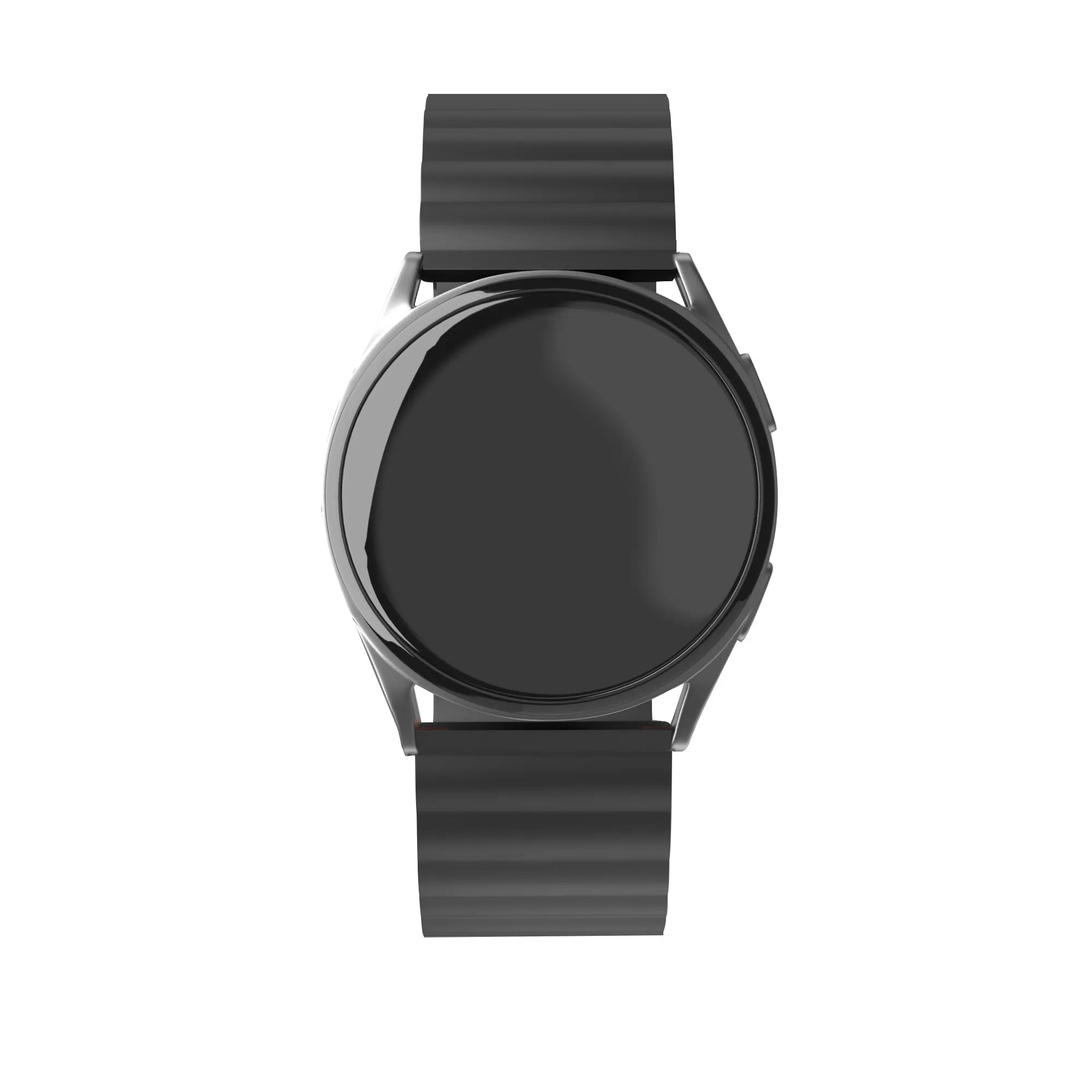 Magnetic Silicone Strap, black, on a watch, direct front view