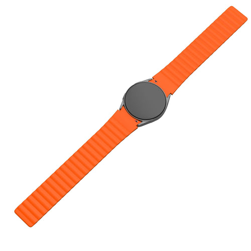 Magnetic Silicone Strap, black/orange, on a watch, direct front view