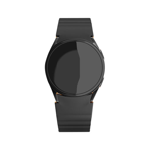 Magnetic Silicone Strap, black/orange, on a watch, direct front view