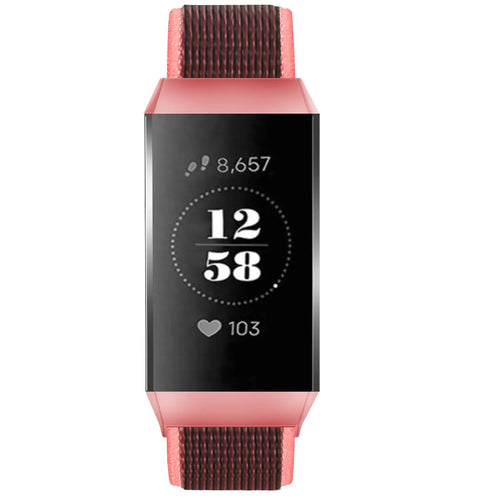 Nylon Strap, black/coral, on a watch, direct front view