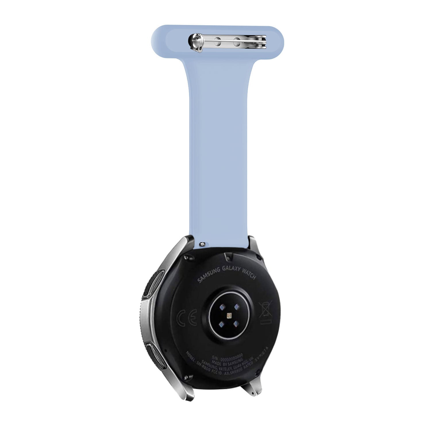 Silicone Nurse Fob, light blue, on a watch, direct rear view