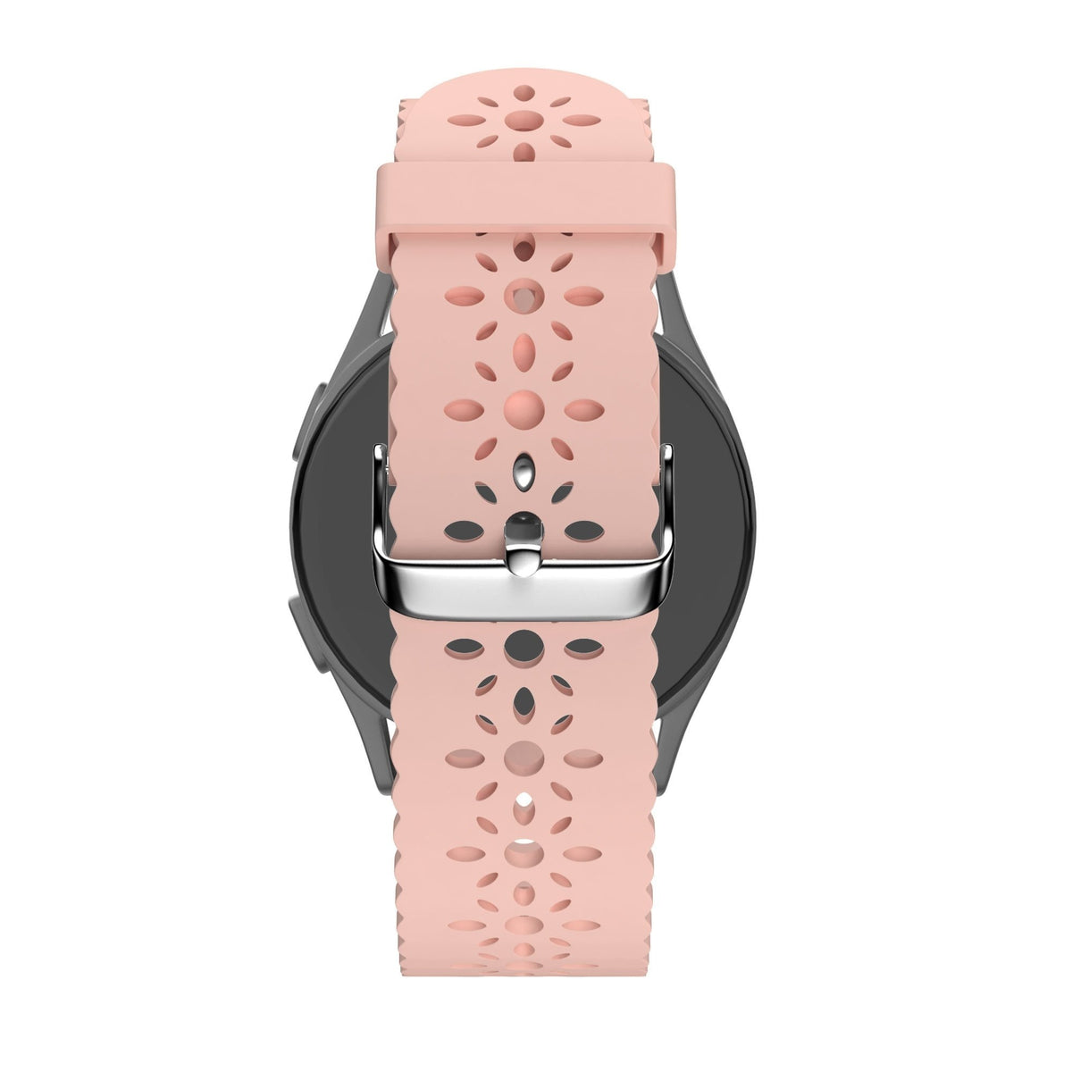 Patterned Silicone Strap, pink, on a watch, direct rear view