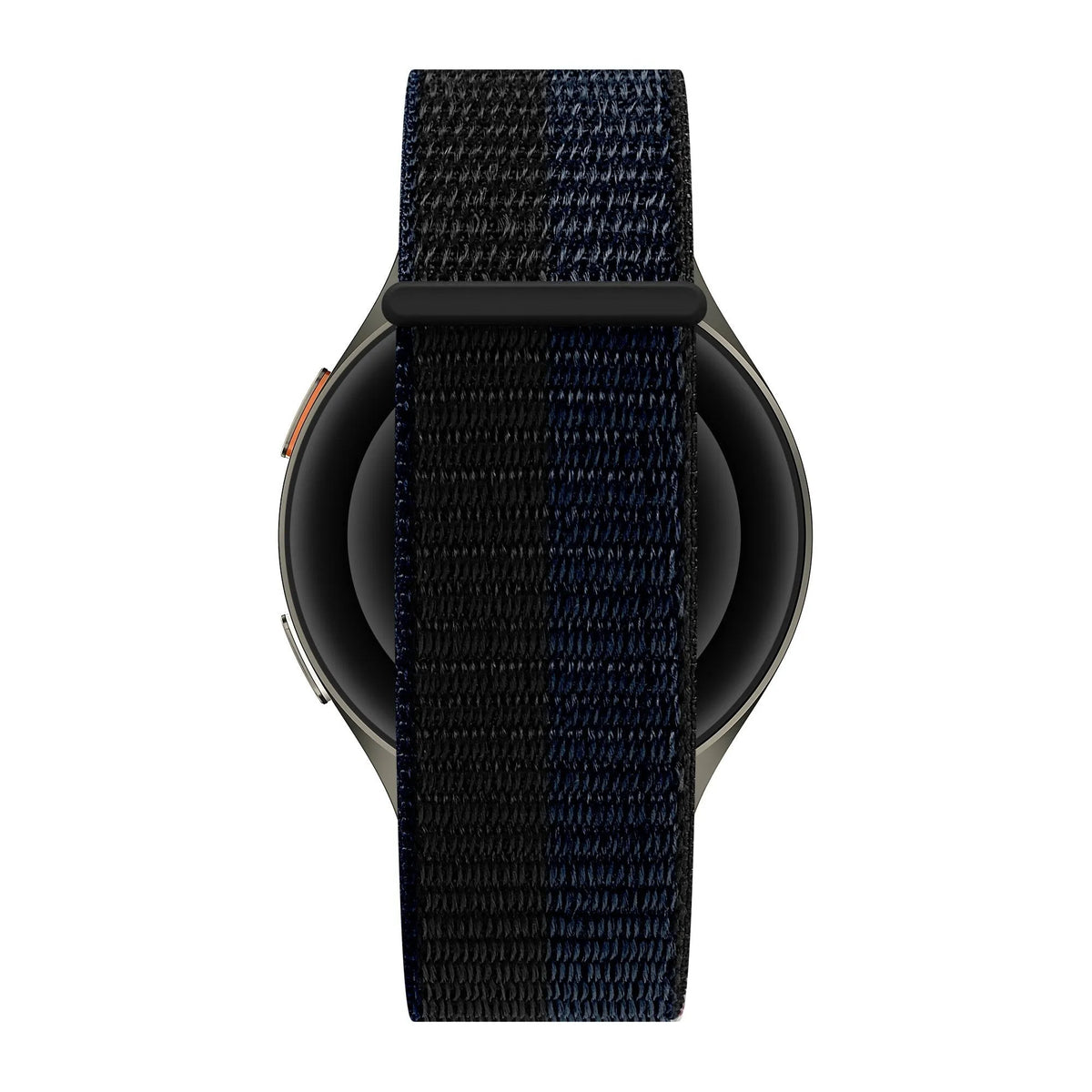 Nylon Strap 'Easy Fit', black/blue, on a watch, direct rear view