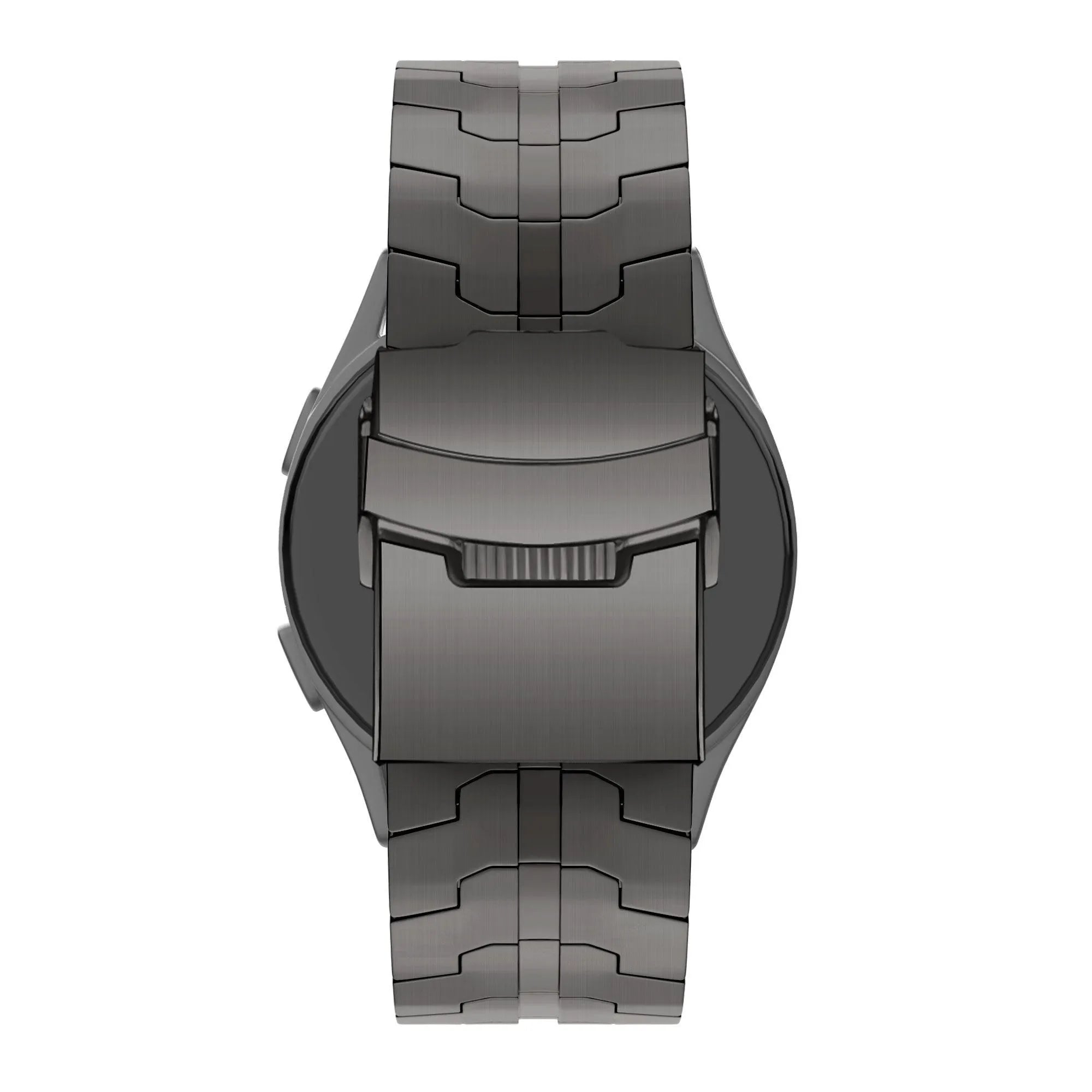 Steel Strap 'Iron', graphite, on a watch, direct rear view
