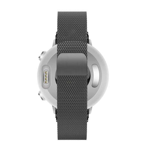 Milanese Loop Strap, black, on a watch, direct rear view