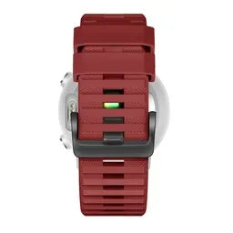 Buckled Silicone Strap, red, on a watch, direct rear view
