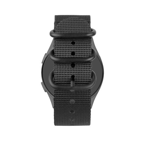 Buckled Nylon Strap, black, on a watch, direct rear view